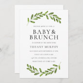 Modern Leaf Wreath Baby shower Brunch Invite Kaart (Voorkant / Achterkant)