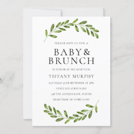 Modern Leaf Wreath Baby shower Brunch Invite Kaart