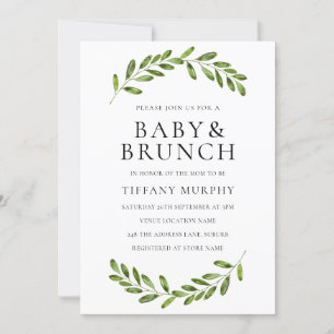 Modern Leaf Wreath Baby shower Brunch Invite Kaart
