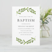 Modern Leaf Wreath Boy Girl Baptism Invitation Kaart (Staand voorkant)