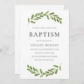 Modern Leaf Wreath Boy Girl Baptism Invitation Kaart (Voorkant / Achterkant)