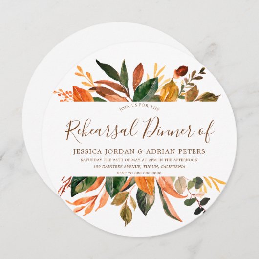 Modern Leaf Wreath Rustic Herfst Rehearsal Dinner Kaart (Voorkant / Achterkant)