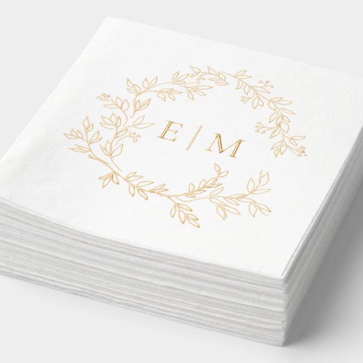 Modern Leafy Crest Eenvoudige Monogrammed Wedding  Folie Servetten (Detail)
