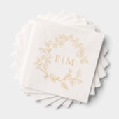 Modern Leafy Crest Eenvoudige Monogrammed Wedding  Folie Servetten (Insitu (Gestapeld))