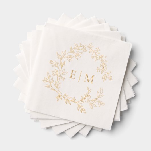 Modern Leafy Crest Eenvoudige Monogrammed Wedding  Folie Servetten (Insitu (Gestapeld))