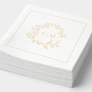 Modern Leafy Crest Eenvoudige Monogrammed Wedding  Folie Servetten