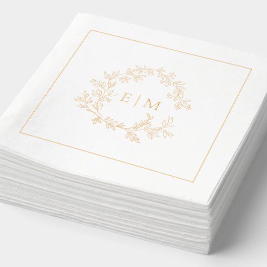 Modern Leafy Crest Eenvoudige Monogrammed Wedding  Folie Servetten (Detail)