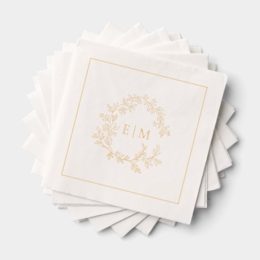 Modern Leafy Crest Eenvoudige Monogrammed Wedding  Folie Servetten (Insitu (Gestapeld))