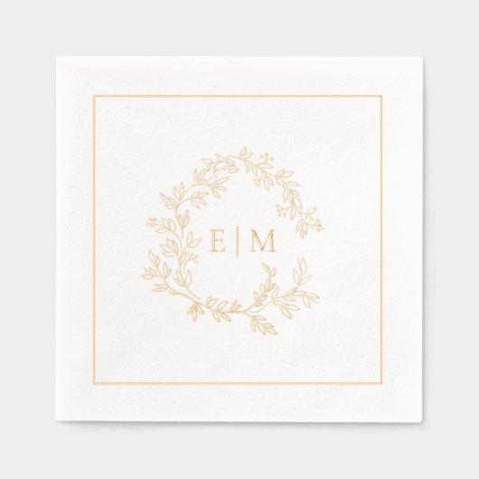 Modern Leafy Crest Eenvoudige Monogrammed Wedding  Folie Servetten (Voorkant)