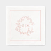 Modern Leafy Crest Monogrammed Wedding Roos Gold Folie Servetten (Voorkant)