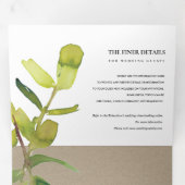 MODERN LEAFY FAUNA GREEN KRAFT WATERVERF WEDING DRIELUIK UITNODIGING (Binnenzijde eerst)