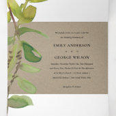 MODERN LEAFY FAUNA GREEN KRAFT WATERVERF WEDING DRIELUIK UITNODIGING (Binnenkant midden)