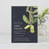 MODERN LEAFY FOLIAGE BLACK SHOWER BY MAIL INVITE BEDANKKAART (Staand voorkant)