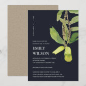 MODERN LEAFY FOLIAGE BLACK SHOWER BY MAIL INVITE BEDANKKAART (Voorkant / Achterkant)