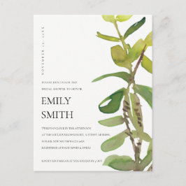 MODERN LEAFY WATERVERF FOLIAGE VRIJGEZELLENFEEST BRIEFKAART