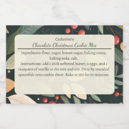 Modern Leaves and Berries Christmas Baking Mix Voedselcontainer Etiket