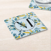 Modern Leaves Blue Gold "Letter M" Kartonnen Onderzetters (Schuin)