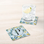 Modern Leaves Blue Gold "Letter P" Kartonnen Onderzetters (Insitu)