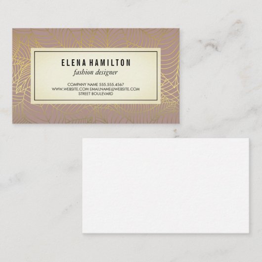 Modern Leaves Gold Line Pattern Visitekaartje (Voorkant / Achterkant)