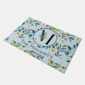 Modern Leaves Navy Blue Gold "Letter M" Deurmat (Schuin)