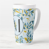Modern Leaves Navy Blue Gold "Letter M" Latte Mok (Rechterhoek)
