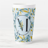 Modern Leaves Navy Blue Gold "Letter M" Latte Mok (Voorkant)