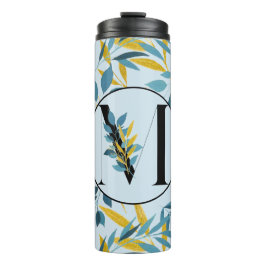 Modern Leaves Navy Blue Gold "Letter M" Thermosbeker
