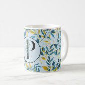 Modern Leaves Navy Blue Gold "Letter P" Koffiemok (Voorkant rechts)