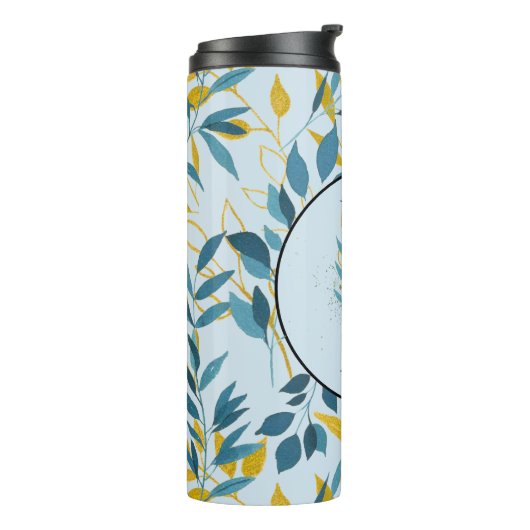 Modern Leaves Navy Blue Gold "Letter P" Thermosbeker (Gedraaid links)