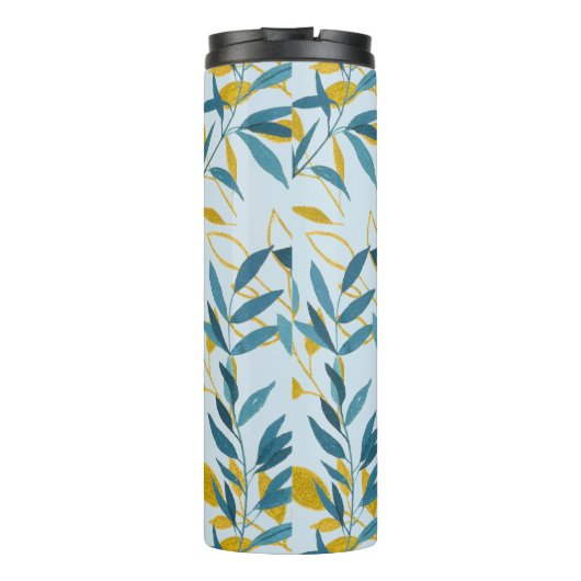 Modern Leaves Navy Blue Gold "Letter P" Thermosbeker (Achterkant)