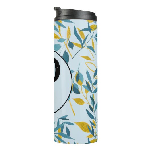 Modern Leaves Navy Blue Gold "Letter P" Thermosbeker (Geroteerd rechts)