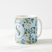 Modern Leaves Navy Blue Gold "Letter S" Koffiemok (Voorkant rechts)