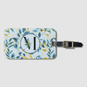 Modern Leaves Navy Gold "Letter M" Bagagelabel (Voorkant (horizontaal))