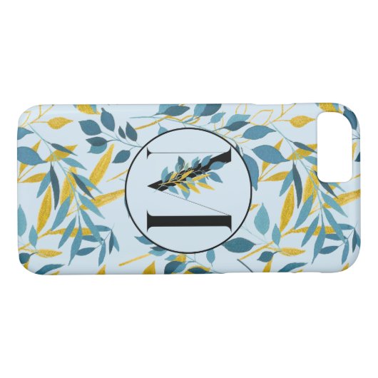 Modern Leaves Navy Gold "Letter M" Case-Mate iPhone Case (Achterkant (Horizontaal))