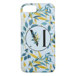 Modern Leaves Navy Gold "Letter M" iPhone 8/7 Hoesje