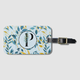 Modern Leaves Navy Gold "Letter P" Bagagelabel