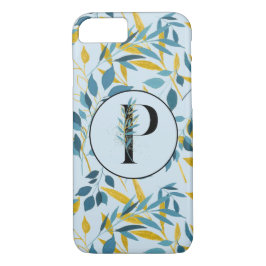 Modern Leaves Navy Gold "Letter P" iPhone 8/7 Hoesje