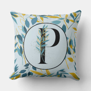 Modern Leaves Navy Gold Letter "P" Kussen