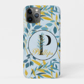 Modern Leaves Navy Gold Monogram "Letter P" Case-Mate iPhone Case (Achterkant)