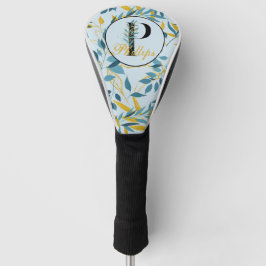 Modern Leaves Navy Gold Monogram "Letter P" Golfheadcover