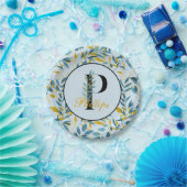 Modern Leaves Navy Gold Monogram "Letter P" Papieren Bordje (Feest)