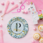 Modern Leaves Navy Gold Monogram "Letter P" Papieren Bordje (Feest)