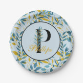 Modern Leaves Navy Gold Monogram "Letter P" Papieren Bordje (Voorkant)