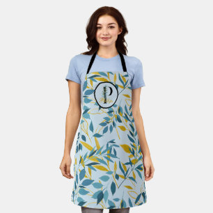 Modern Leaves Navy Gold Monogram "Letter P" Schort