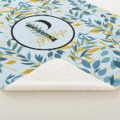Modern Leaves Navy Gold Monogram "Letter P" Sherpa Deken (3/4)