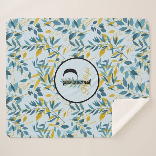 Modern Leaves Navy Gold Monogram "Letter P" Sherpa Deken (Voorkant (horizontaal))