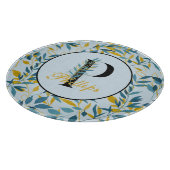 Modern Leaves Navy Gold Monogram "Letter P" Snijplank (Hoek)