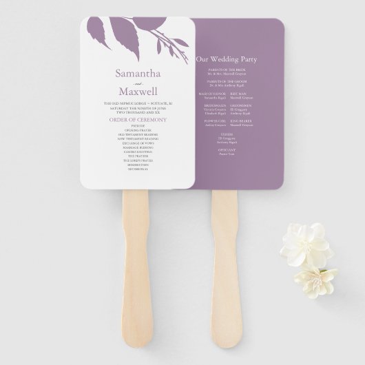 Modern Leaves Paarse Wedding Hand Fan Handwaaier (Voorkant en achterkant)