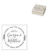 Modern Leaves Script Names Round Wedding Hartelijk Rubberstempel (Gestempeld)