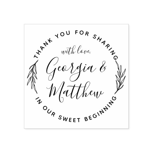 Modern Leaves Script Names Round Wedding Hartelijk Rubberstempel (Afrduk)